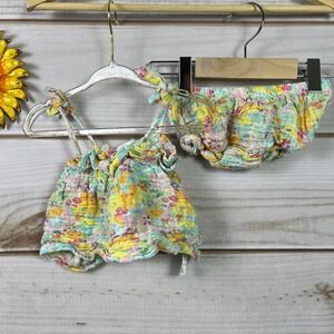 Angel Dear Baby Girl Set Top Romper Shorts Floral Print Summer Yellow 12 18M